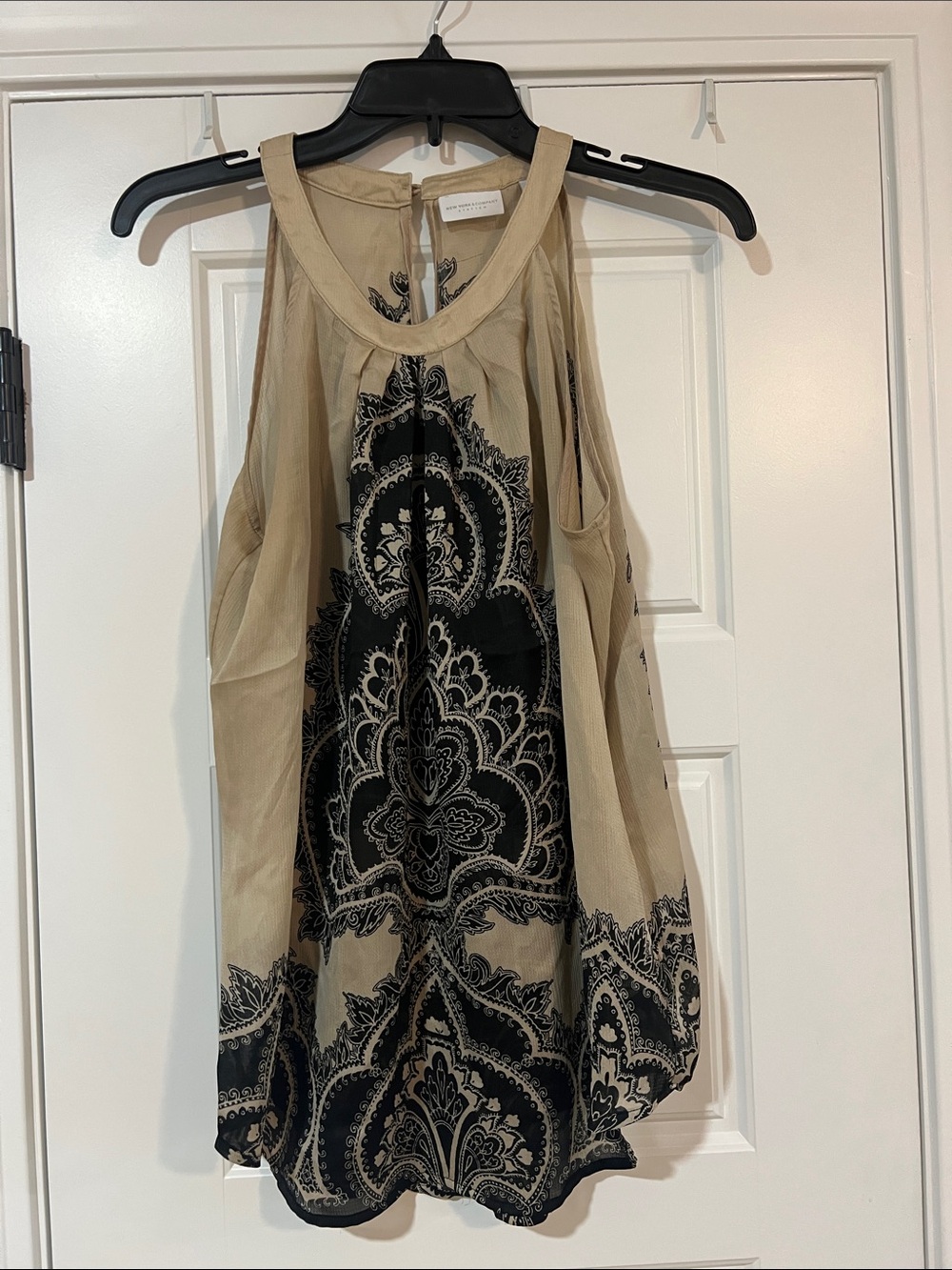 New York & Company Beige and Black Paisley Halter Cami